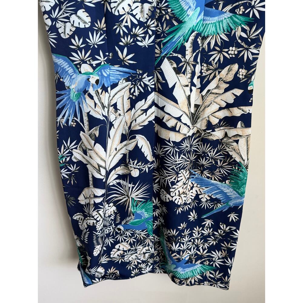 J.McLaughlin Tropical Palm Leaf/Bird Sleeveless Sheath Dress Blue White Womens 8 - Picture 10 of 10